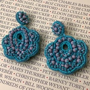 Baublebar turquoise & gray beaded statement drop earrings size 2.5X2 EUC